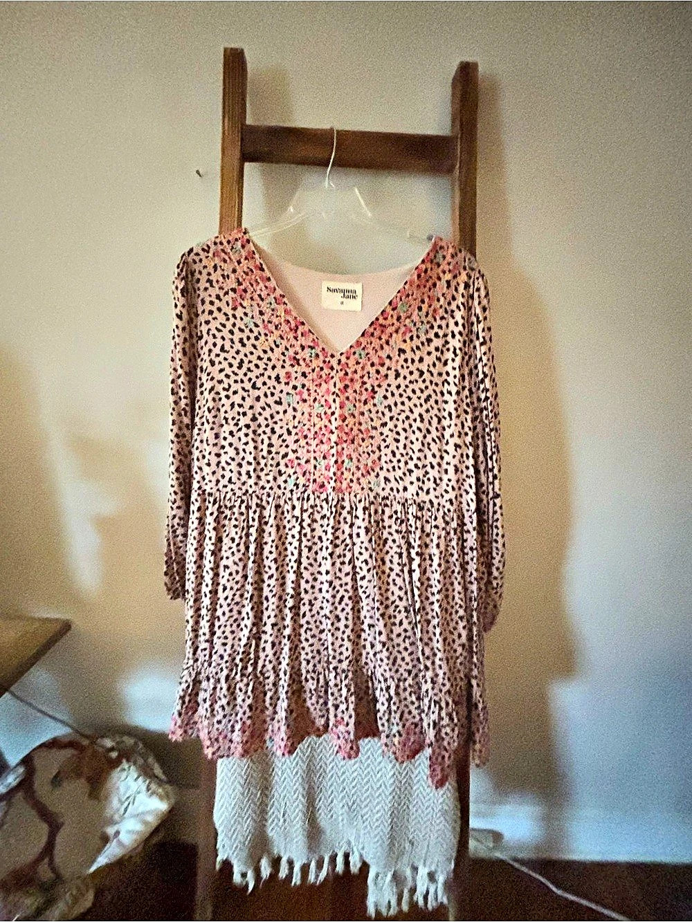 Savanna Jane Embroidered Leopard Print A-Line Shift Dress Pink & Black 1X